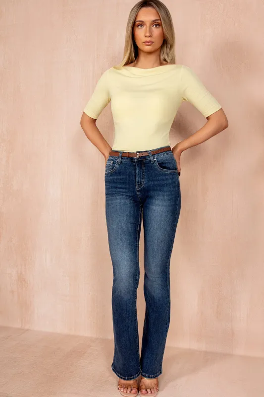 Vera Blue Belted Bootcut Jeans made by Vavavoom