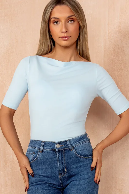 Veyda Blue Boat Neck Top made by Vavavoom