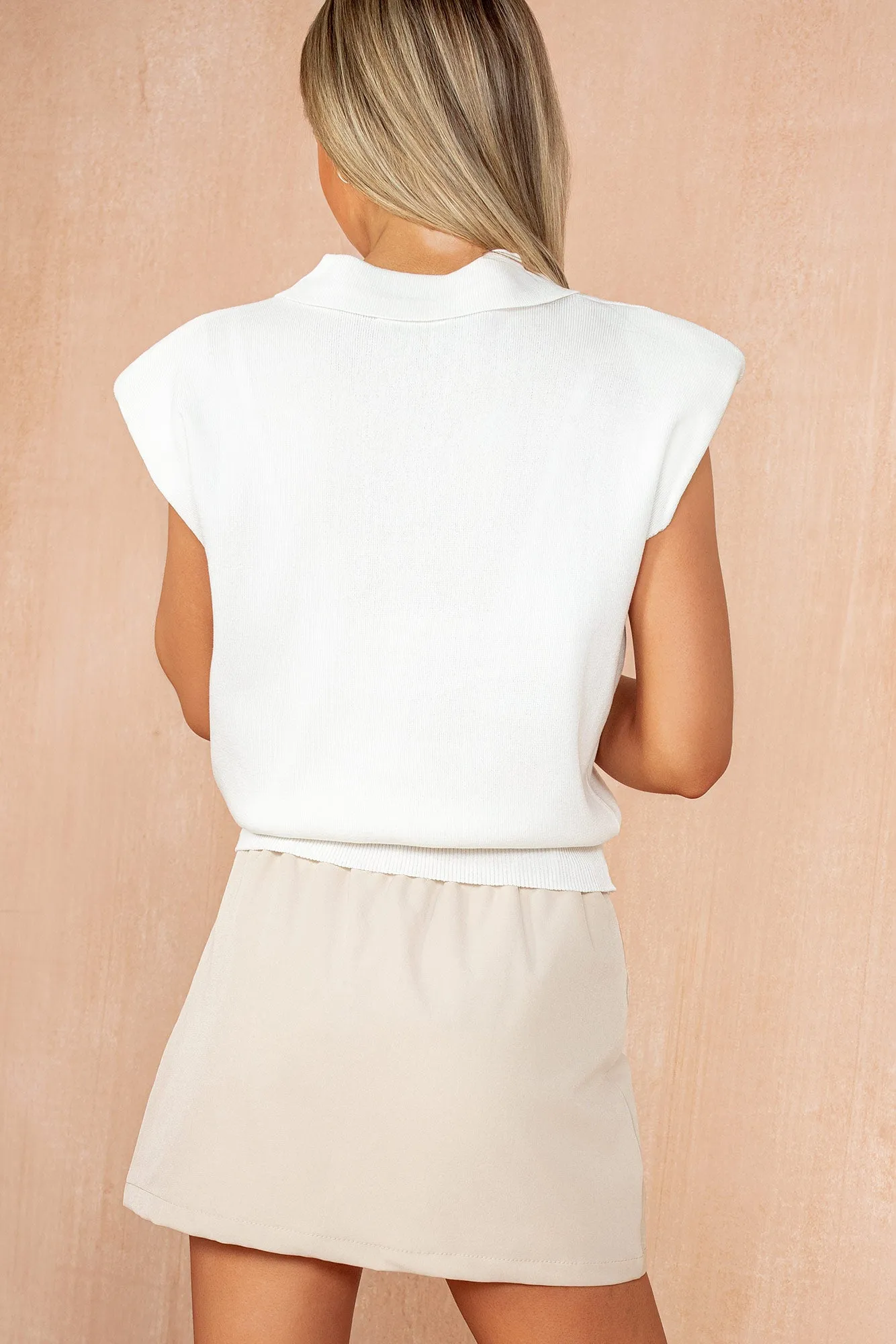 Brie White Knit Sleeveless Polo Top sold by Vavavoom product image thumbnail 2