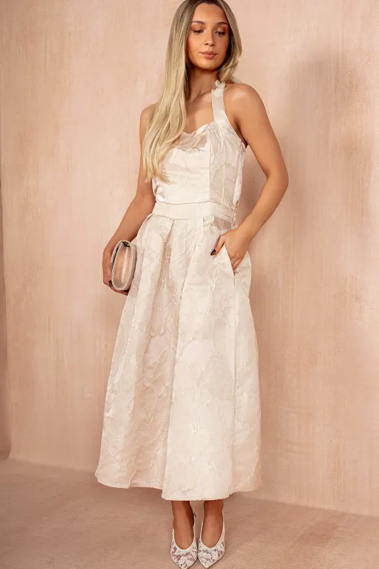 Dylan Blush Floral Jacquard Midi Dress made by AX Paris