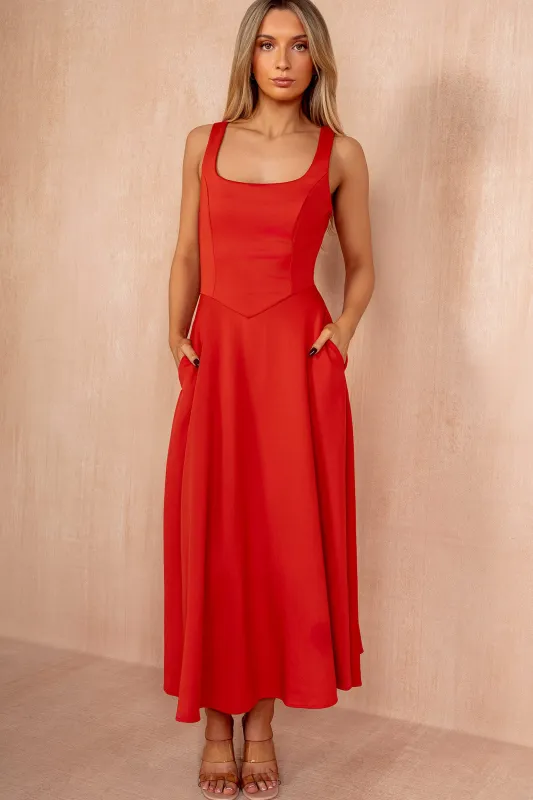 Henley Burnt Orange Square Neck Scuba Dress made by AX Paris