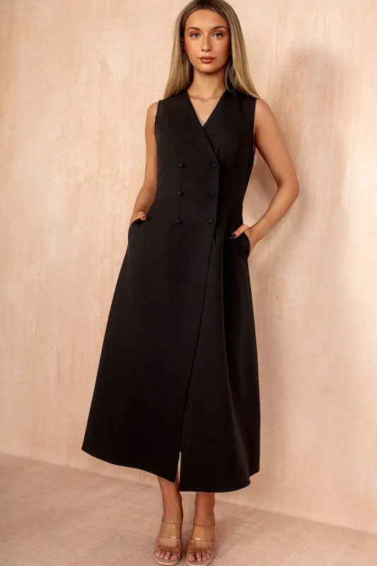 Hazel Black Tailored Sleeveless Midi Dress made by Vavavoom