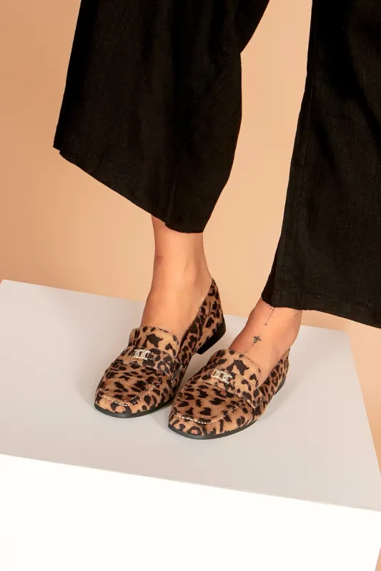 Christina Leopard Print Suedette Loafers sold by Va Va Voom