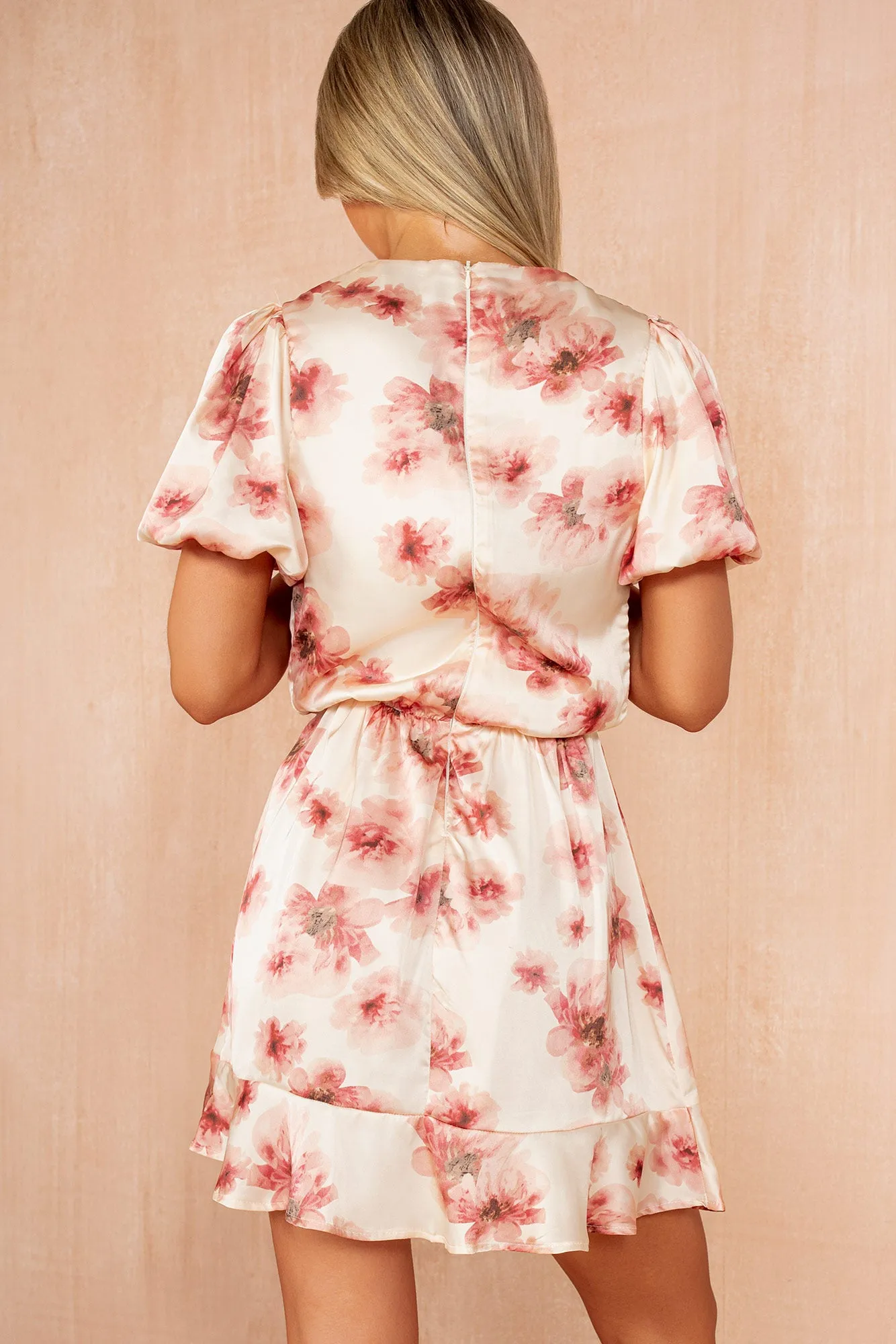 Zara Blush Floral Puff Sleeve Satin Dress sold by Vavavoom product image thumbnail 3