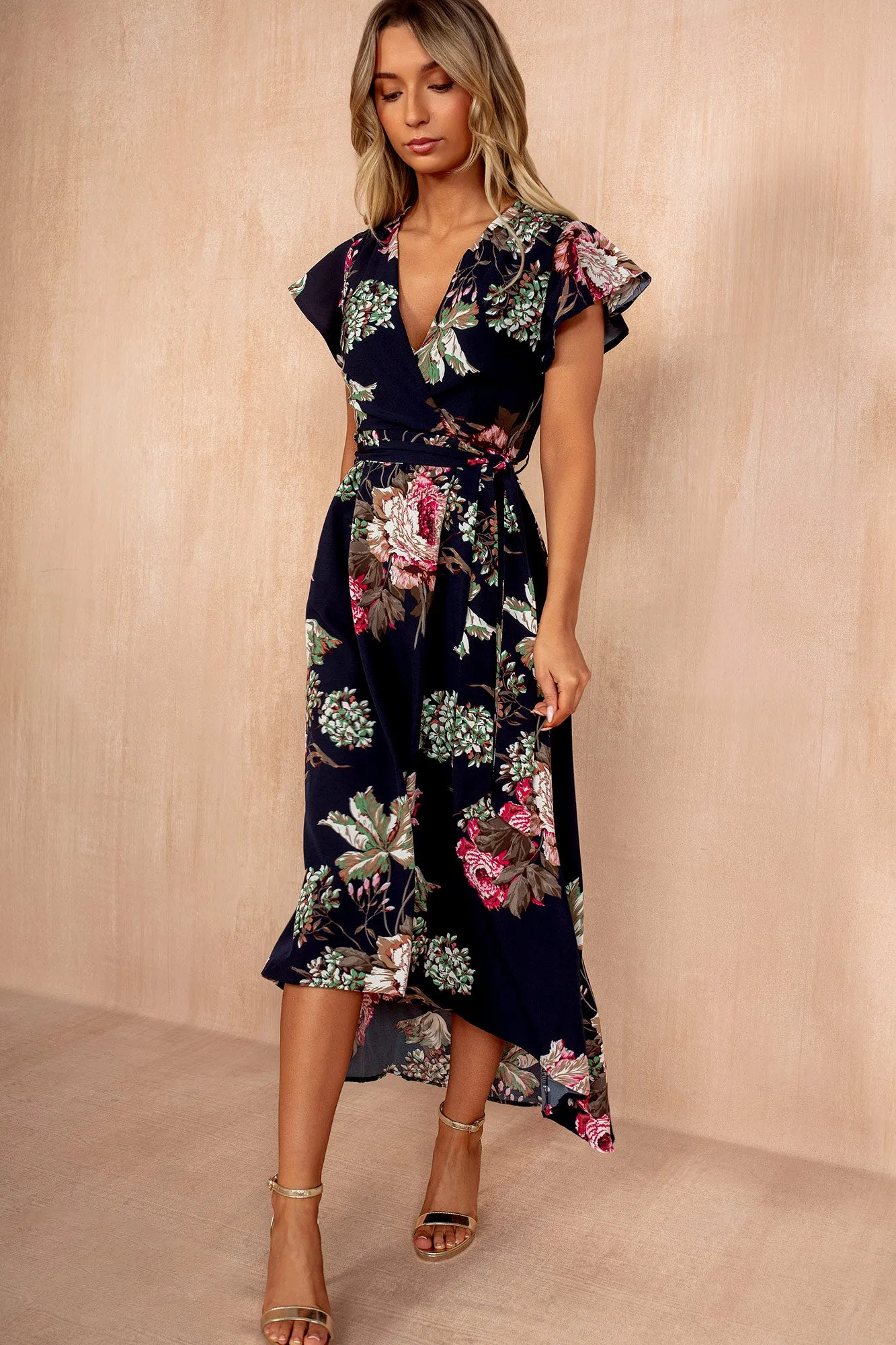 Sarah Navy Floral Belted Dress sold by Vavavoom product image thumbnail 2