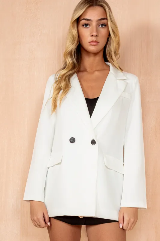 Nell White Double Breasted Blazer sold by Vavavoom