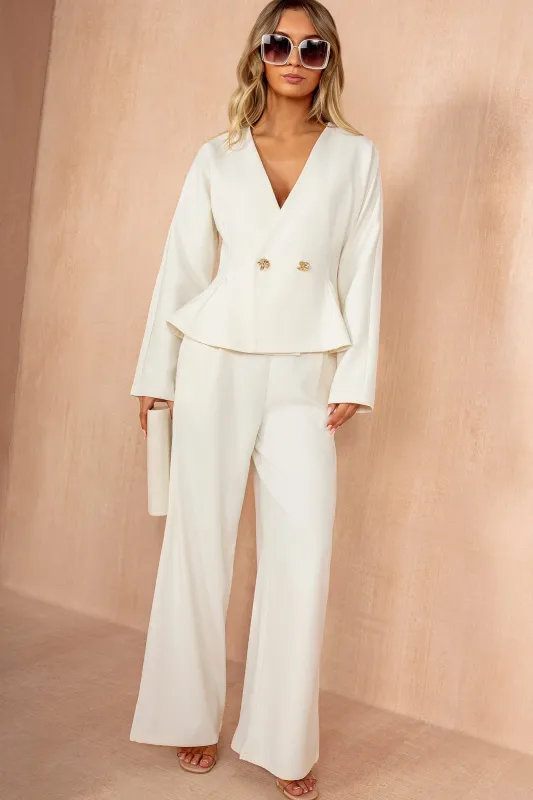 Luisa Cream Wide Leg Trousers made by Vavavoom