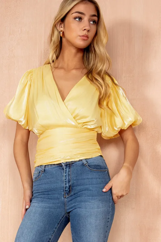 Carly Lemon Shimmer Top made by AX Paris