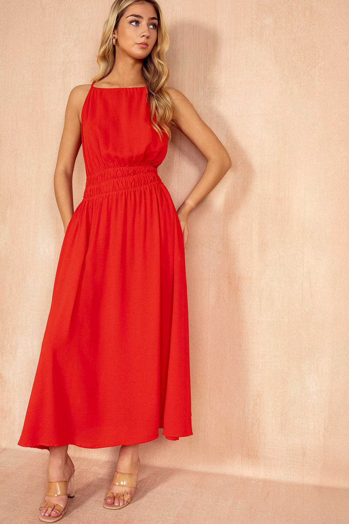 Freya Burnt Orange Racer Neck Midi Dress sold by Vavavoom product image thumbnail 3