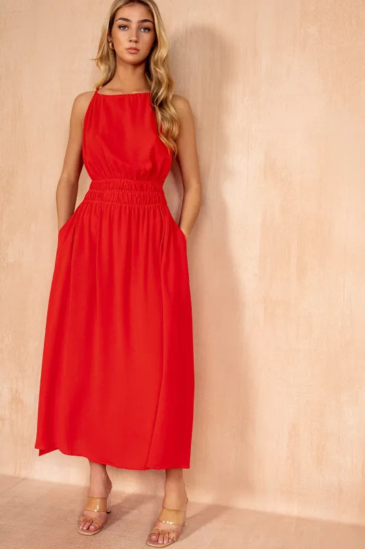 Freya Burnt Orange Racer Neck Midi Dress sold by Vavavoom