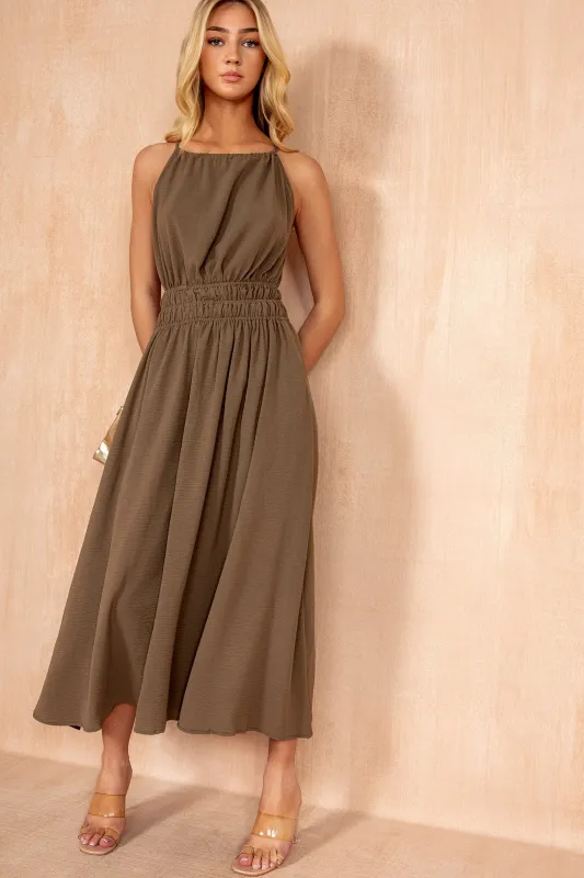 Freya Khaki Racer Neck Midi Dress sold by Vavavoom