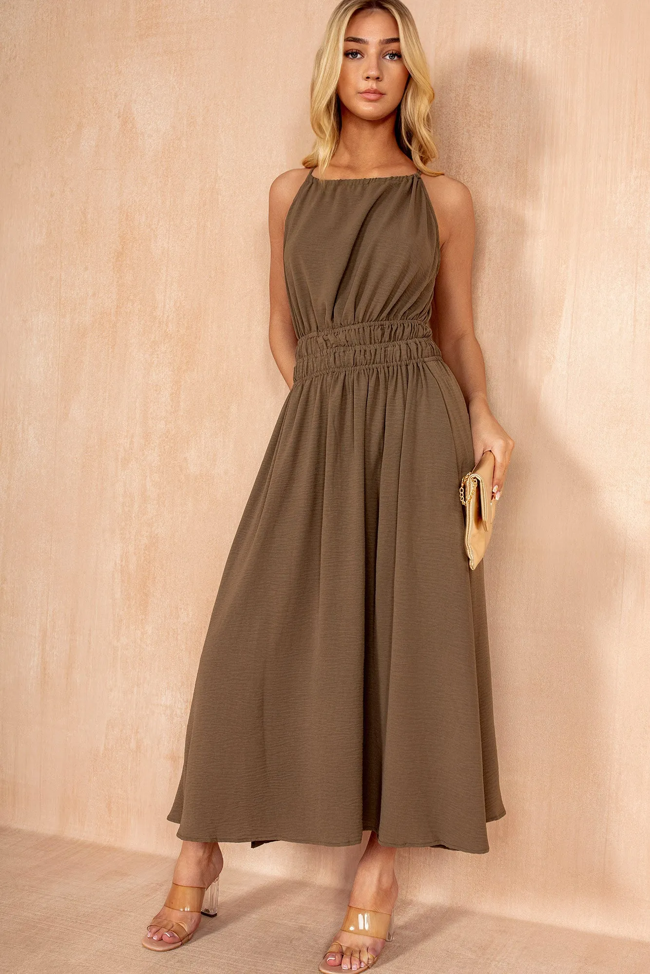 Freya Khaki Racer Neck Midi Dress sold by Vavavoom product image thumbnail 2