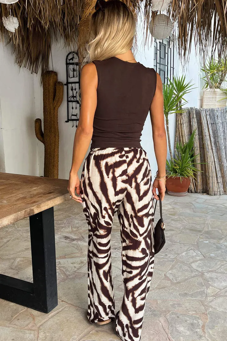Della Brown Animal Print Wide Leg Trousers sold by Vavavoom product image thumbnail 2