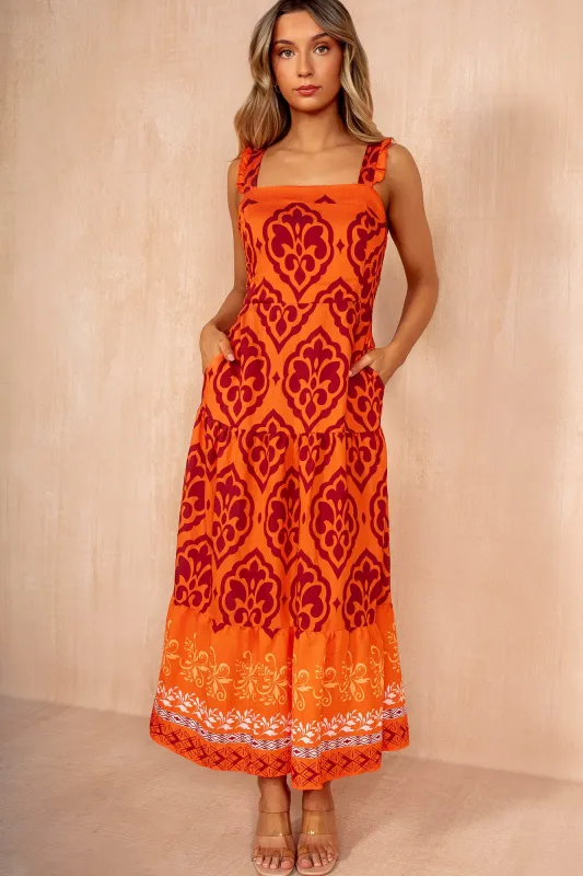 Danica Orange Boho Print Smock Dress sold by Vavavoom