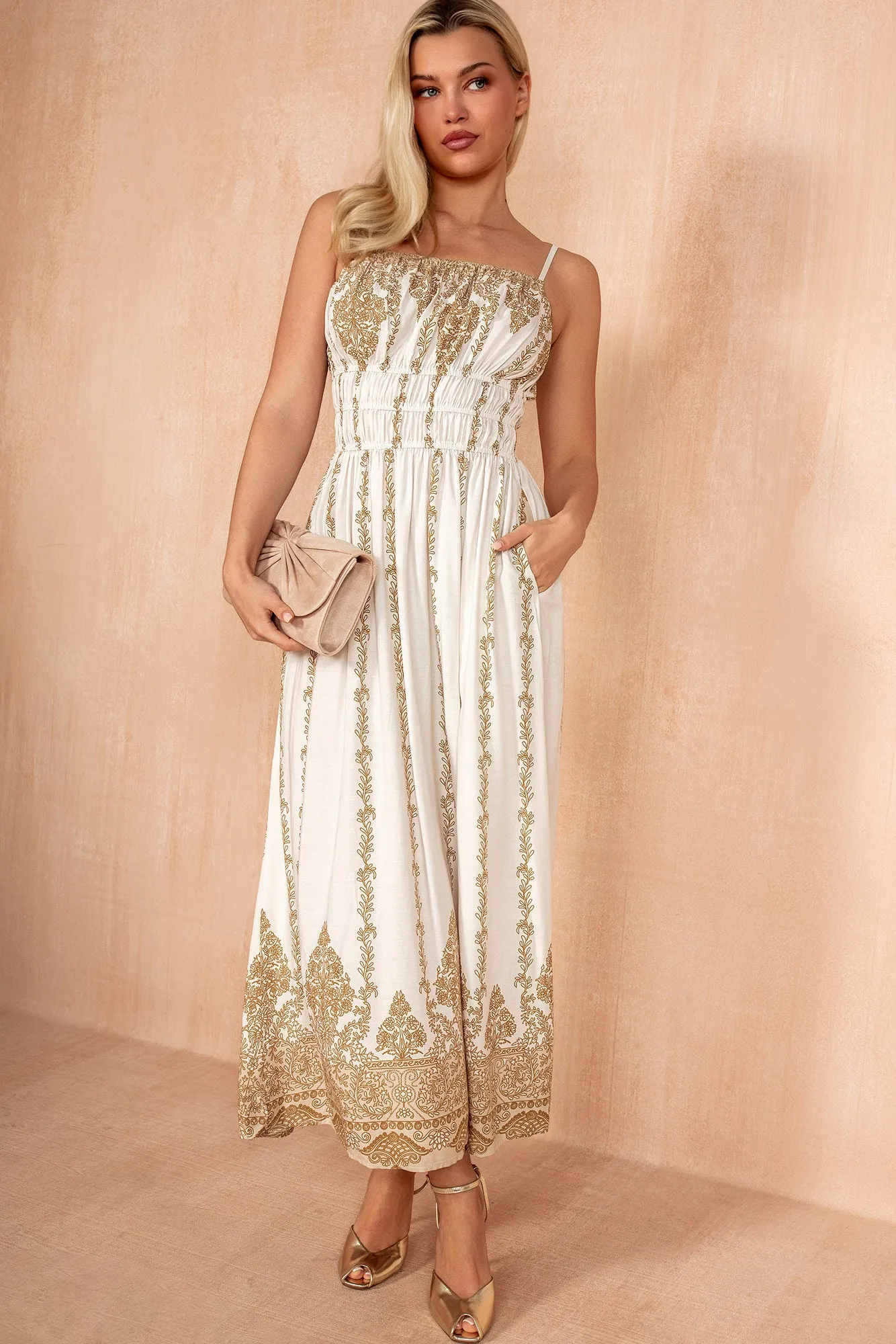 Payton Cream Boho Vine Print Cami Dress sold by Vavavoom