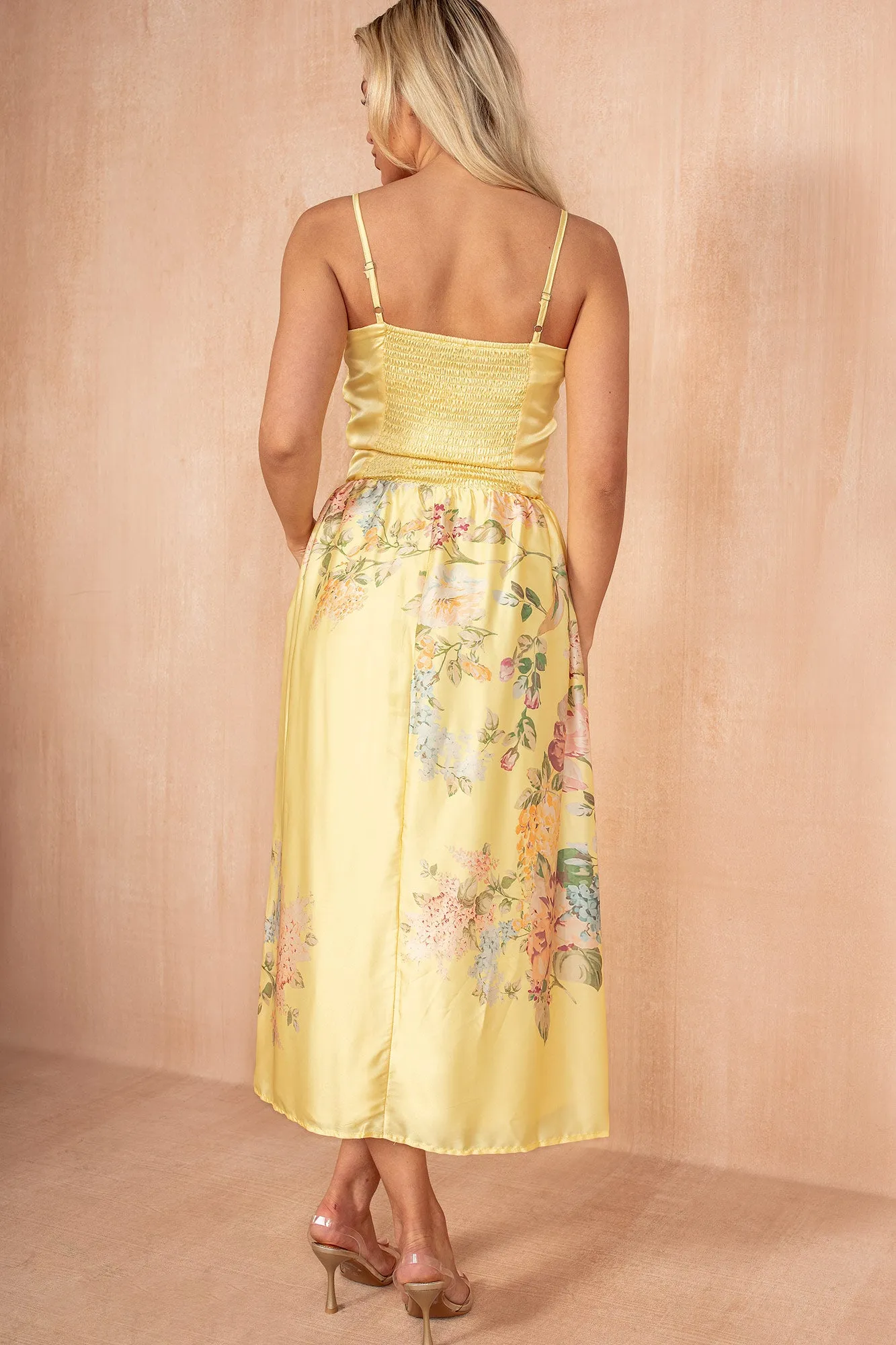Goldie Soft Yellow Floral Strappy Midi Dress sold by Vavavoom product image thumbnail 4