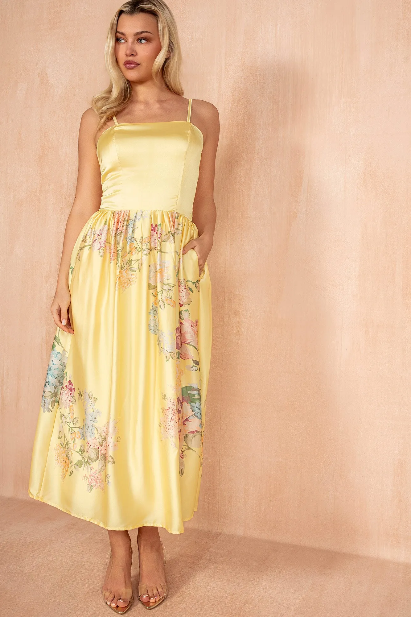 Goldie Soft Yellow Floral Strappy Midi Dress sold by Vavavoom product image thumbnail 2
