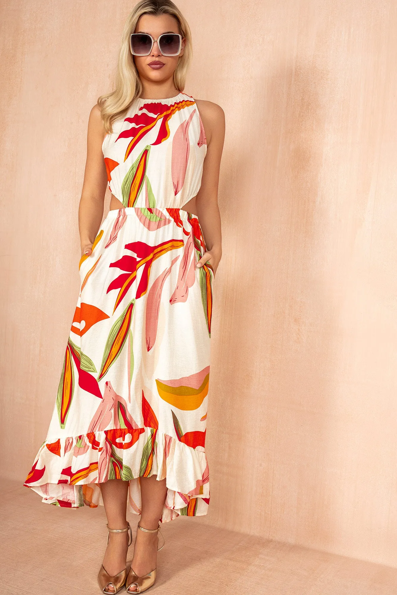 Quilla Leaf Print Cut Out Midi Dress sold by Vavavoom product image thumbnail 2