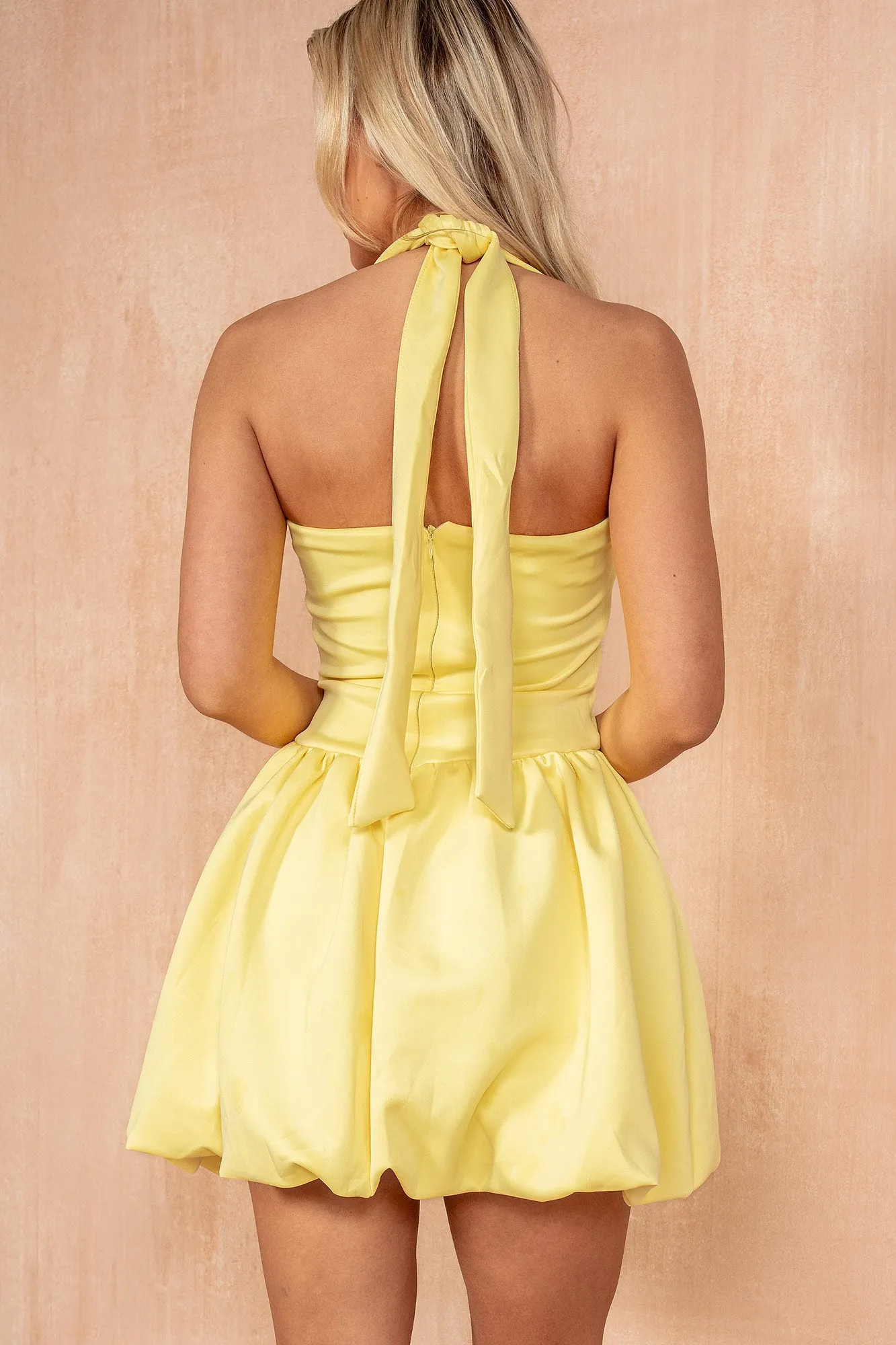 Maisy Soft Yellow Bubble Hem Mini Dress sold by Vavavoom product image thumbnail 4
