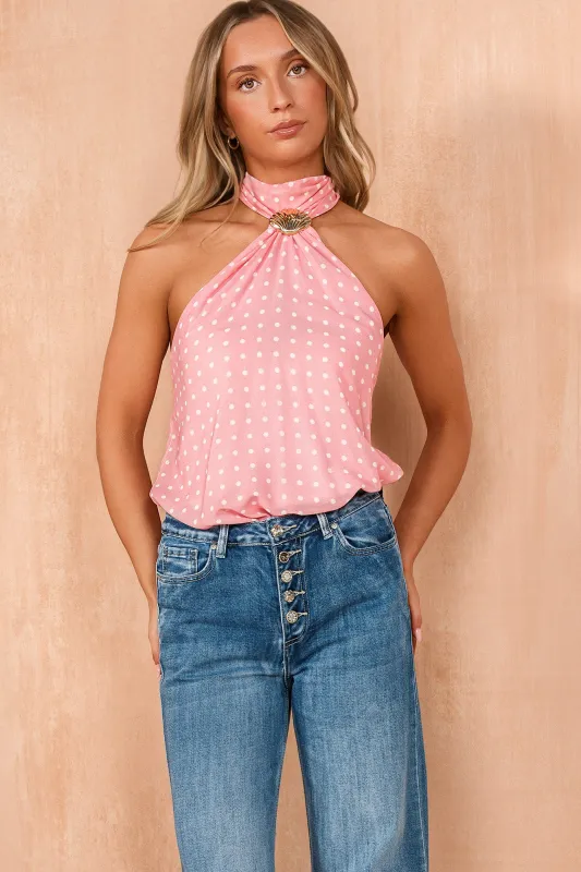 Kalisha Pink Chiffon Polka Dot Top made by Vavavoom