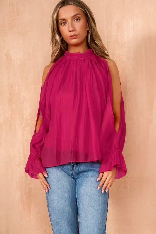 Abbey Fuchsia Cold Shoulder Blouse made by Vavavoom