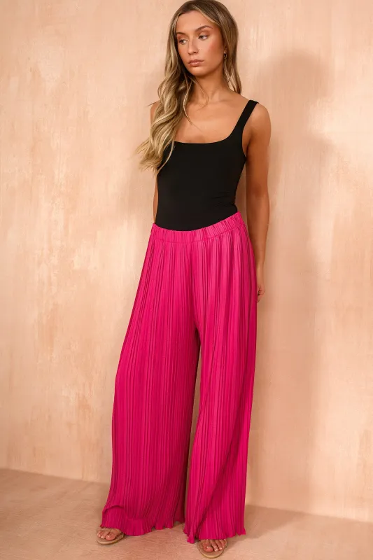 Irma Fuchsia Pleated Wide Leg Trousers made by Vavavoom