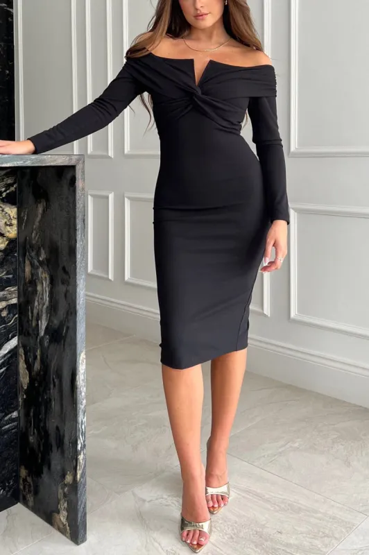 Girl In Mind Layla Black Bardot Dress sold by Va Va Voom