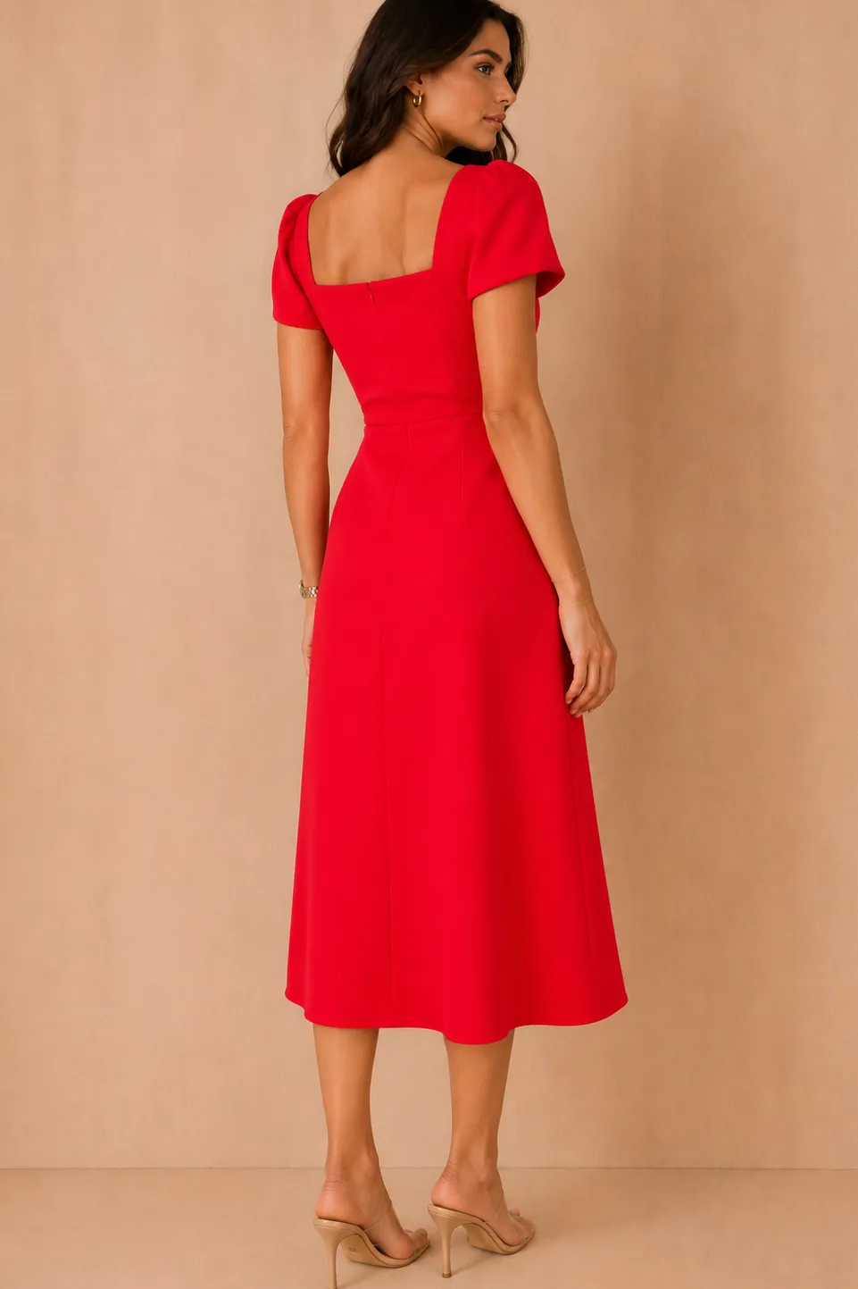 Valentina Red Square Neck Midi Dress sold by Vavavoom product image thumbnail 3