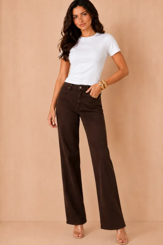Orla ONLY Chocolate Denim Wide Leg Jeans made by Only