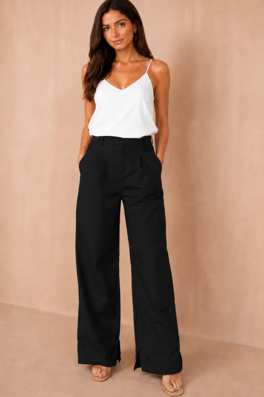Belen Black Linen Utility Wide Leg Trousers made by Vavavoom