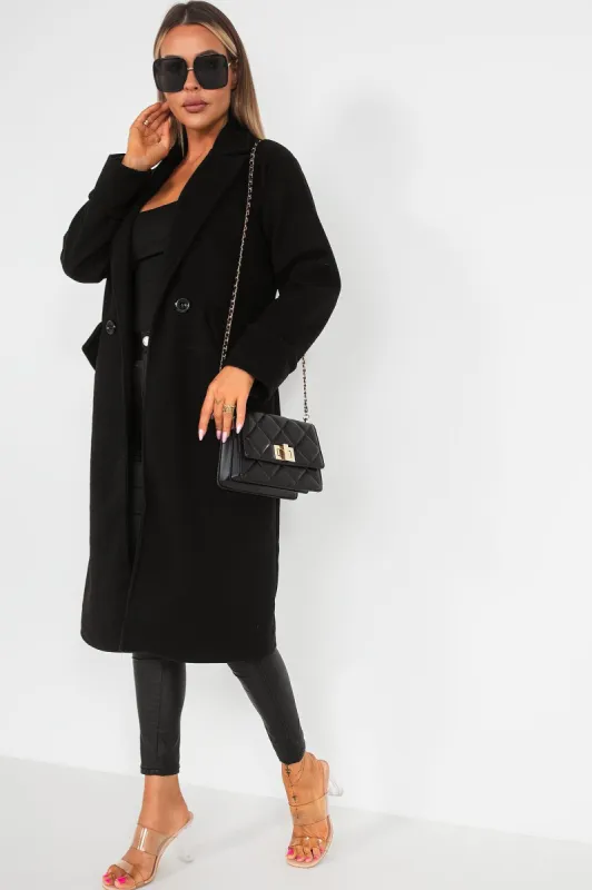 Mabelle Black Longline Coat sold by Va Va Voom