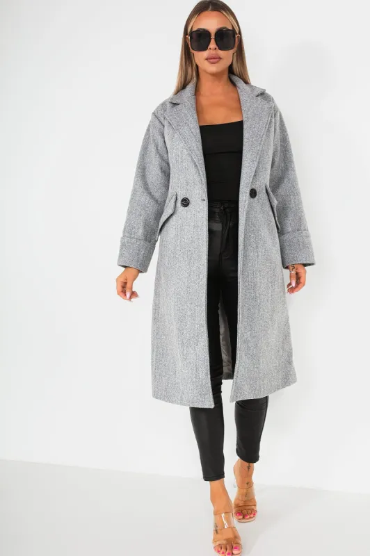 Mabelle Grey Longline Coat sold by Va Va Voom