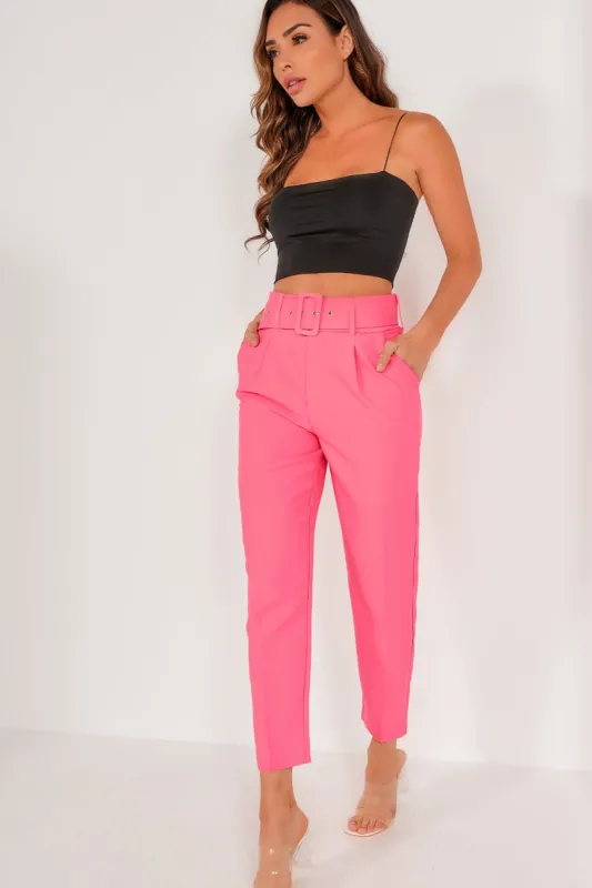 Dypna Neon Pink Belted Cigarette Trousers sold by Va Va Voom