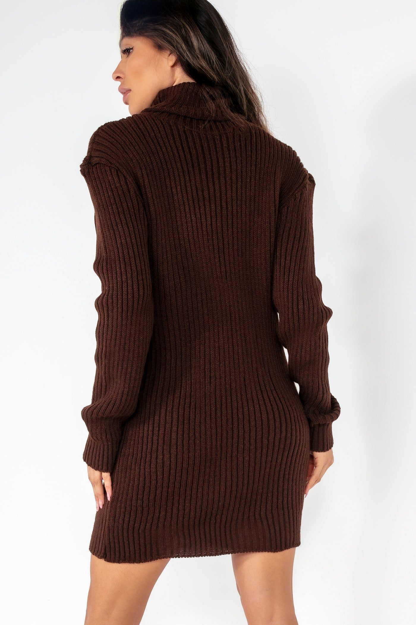 Alaina Chocolate Knitted Roll Neck Jumper Dress sold by Va Va Voom product image thumbnail 2