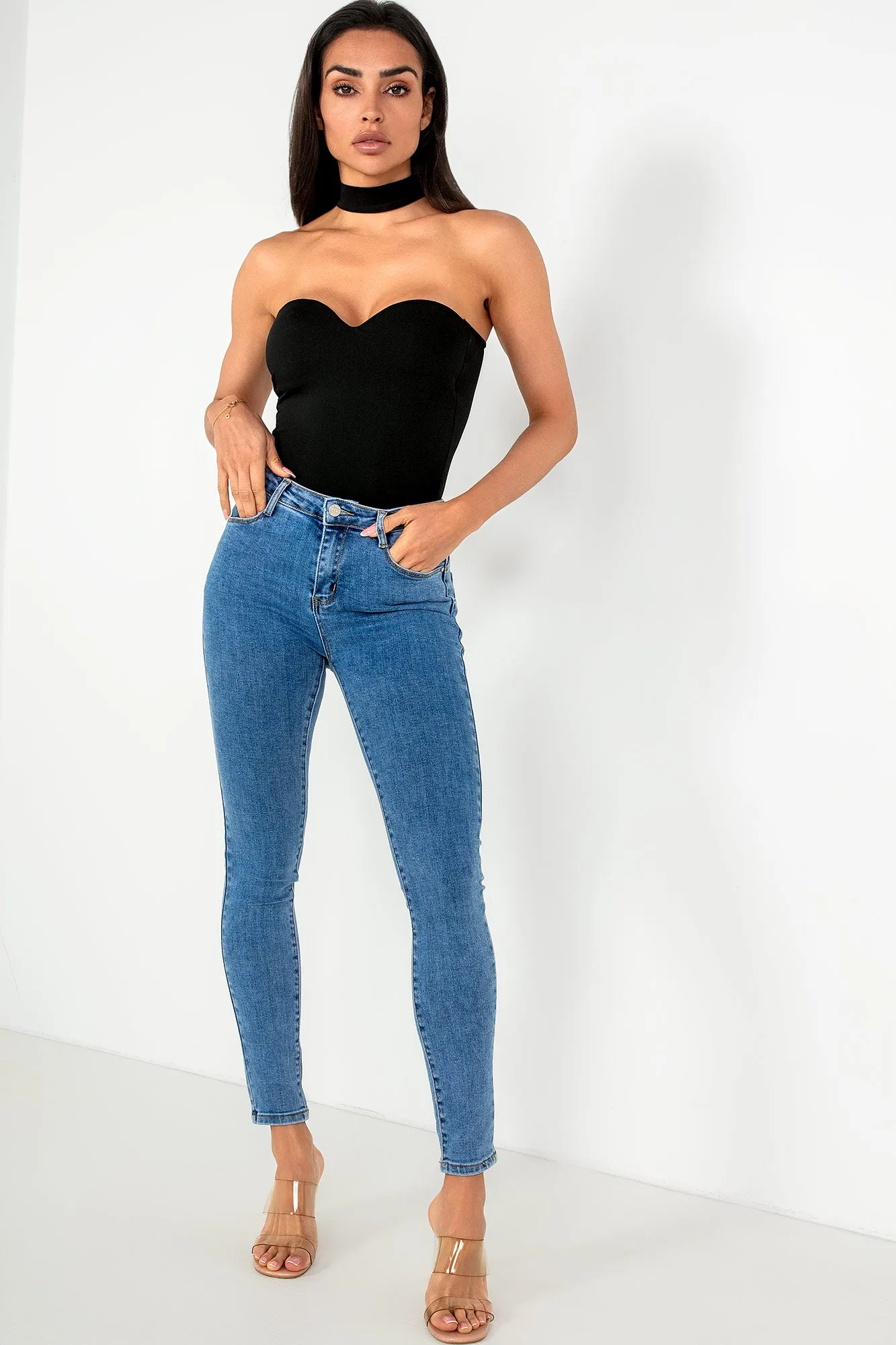 Daphne Mid Blue Push up Skinny Jeans sold by Va Va Voom
