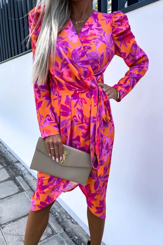 Marianna Orange Printed Wrap Dress sold by Va Va Voom