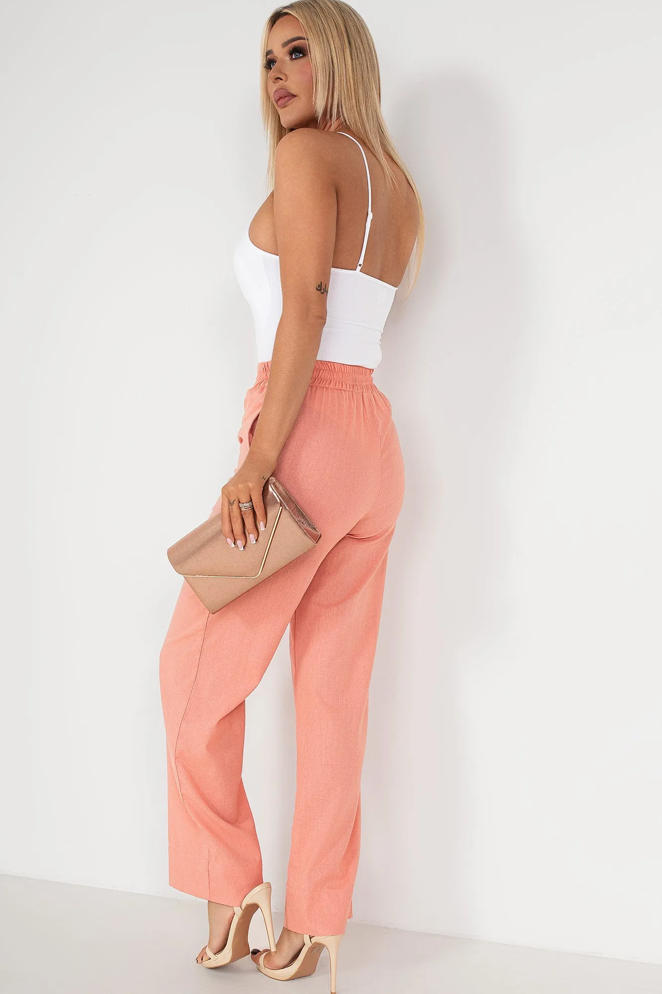 Fern Peach Linen Trousers sold by Va Va Voom product image thumbnail 3