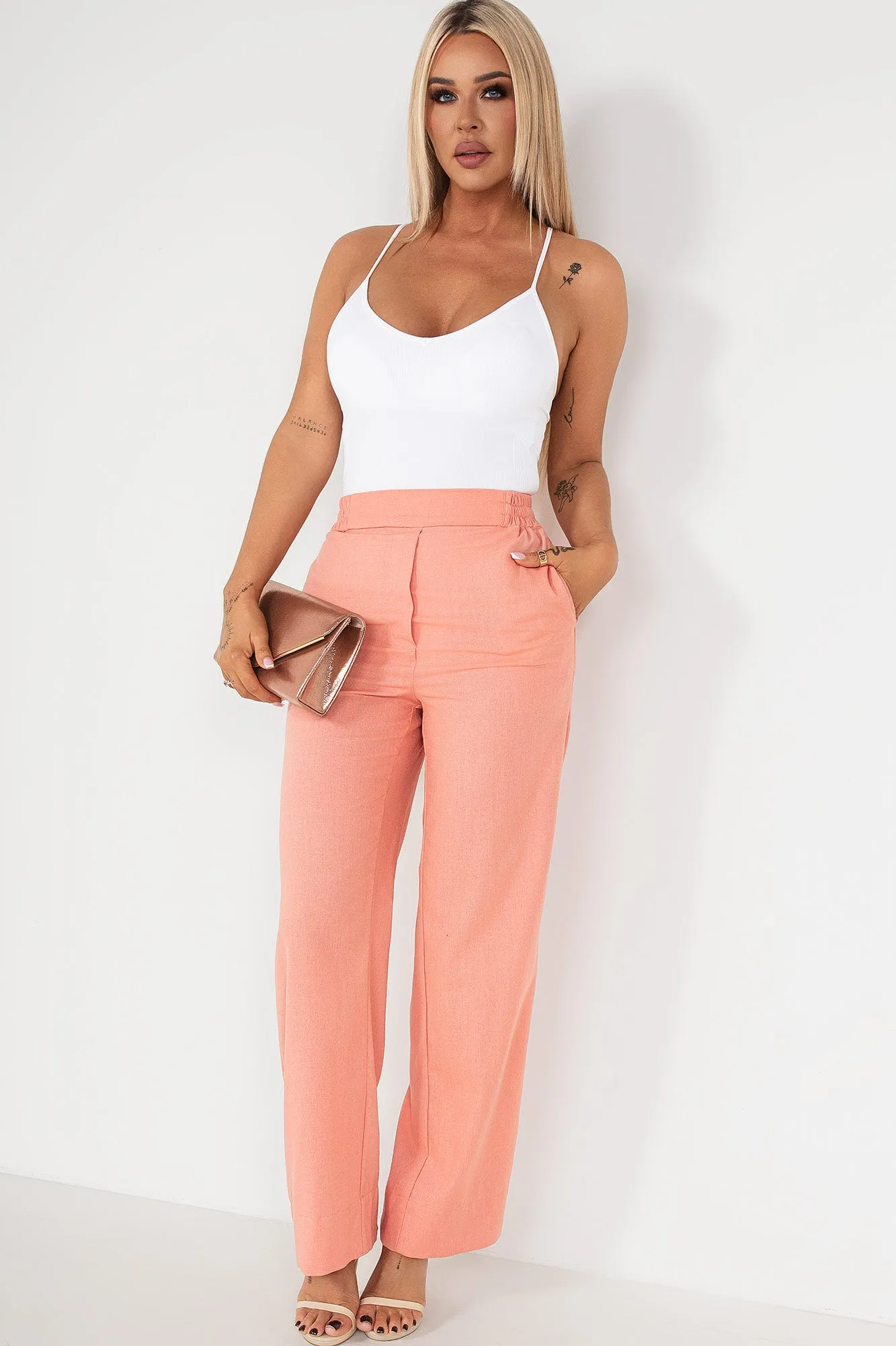 Fern Peach Linen Trousers sold by Va Va Voom product image thumbnail 4