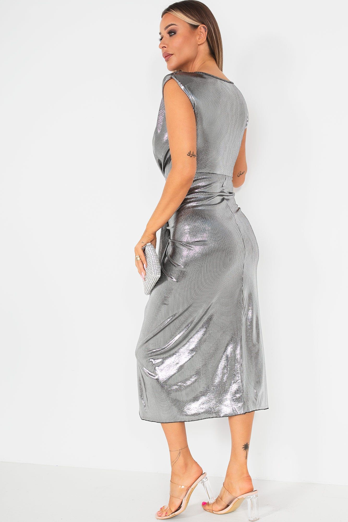 Nevaeh Silver Metallic Knot Front Dress sold by Va Va Voom product image thumbnail 2