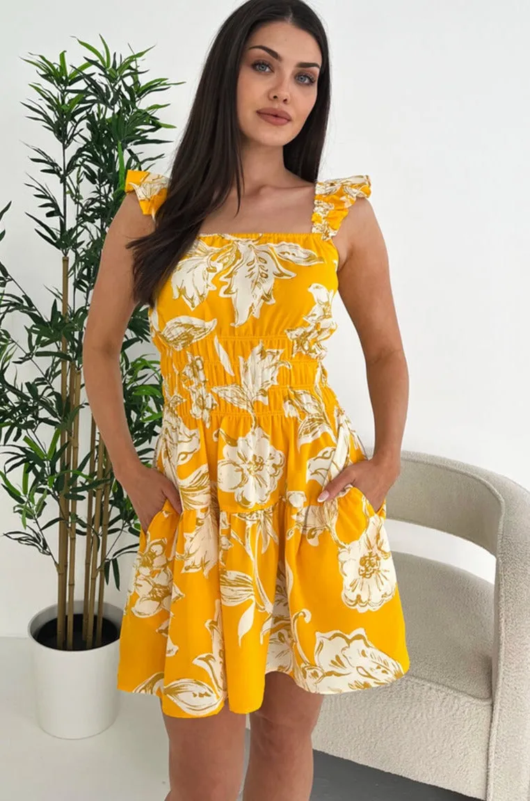 AX Paris Laila Yellow Floral Dress sold by Va Va Voom