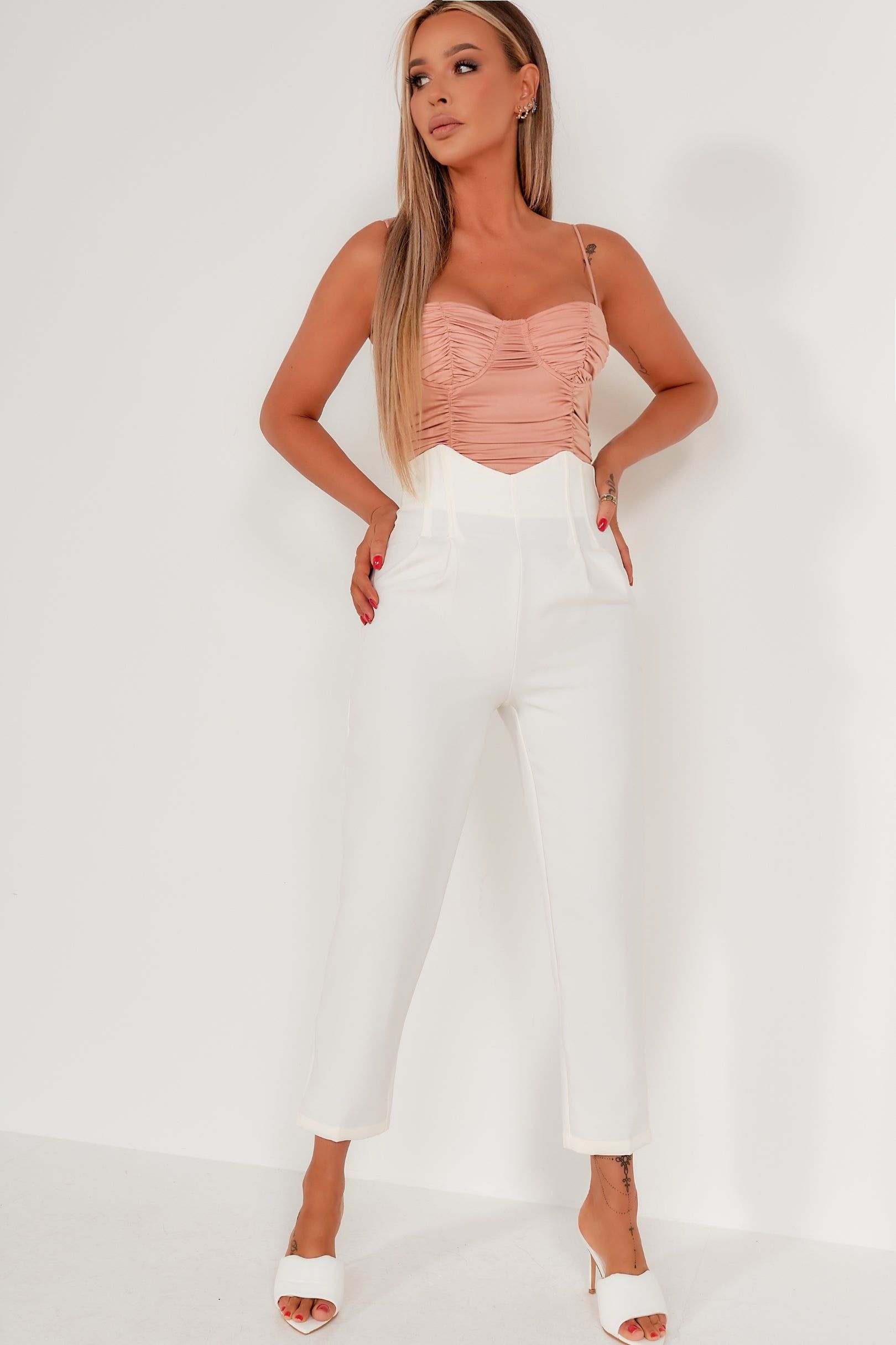 Nola White High Waist Trousers sold by Va Va Voom