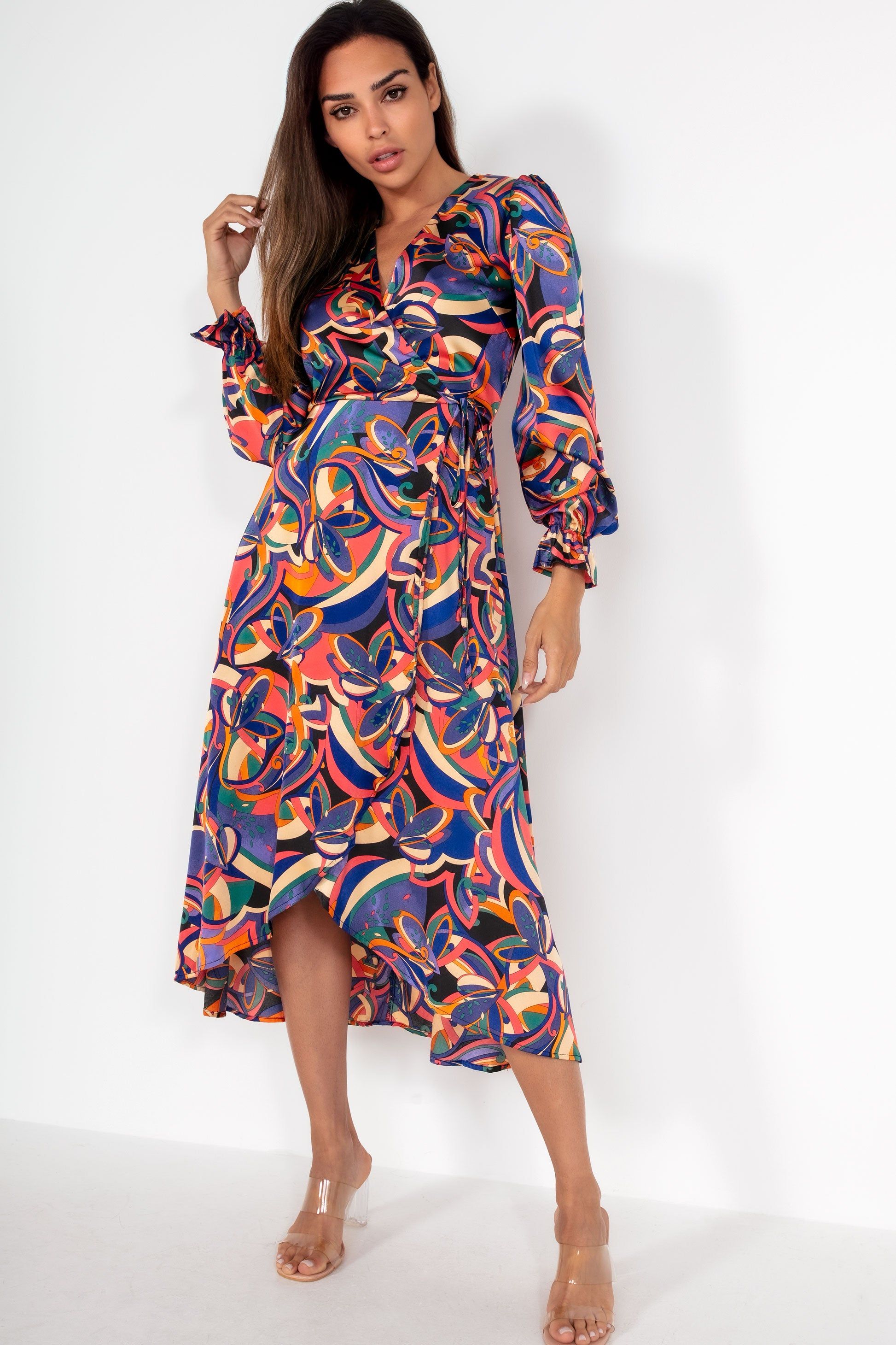 AX Paris Elise Multi Satin Printed Midi Dress sold by Va Va Voom product image thumbnail 3