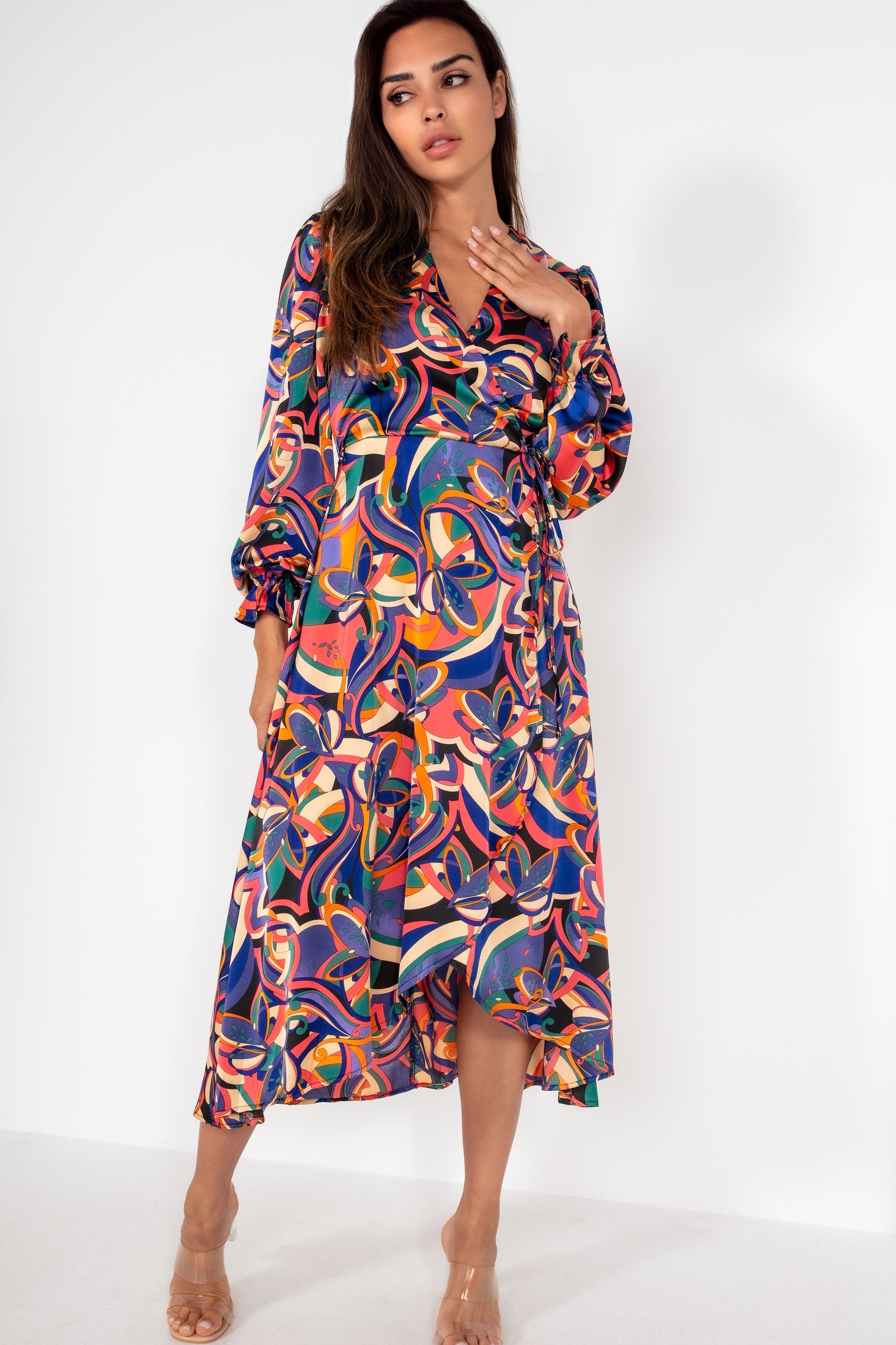 AX Paris Elise Multi Satin Printed Midi Dress sold by Va Va Voom product image thumbnail 4