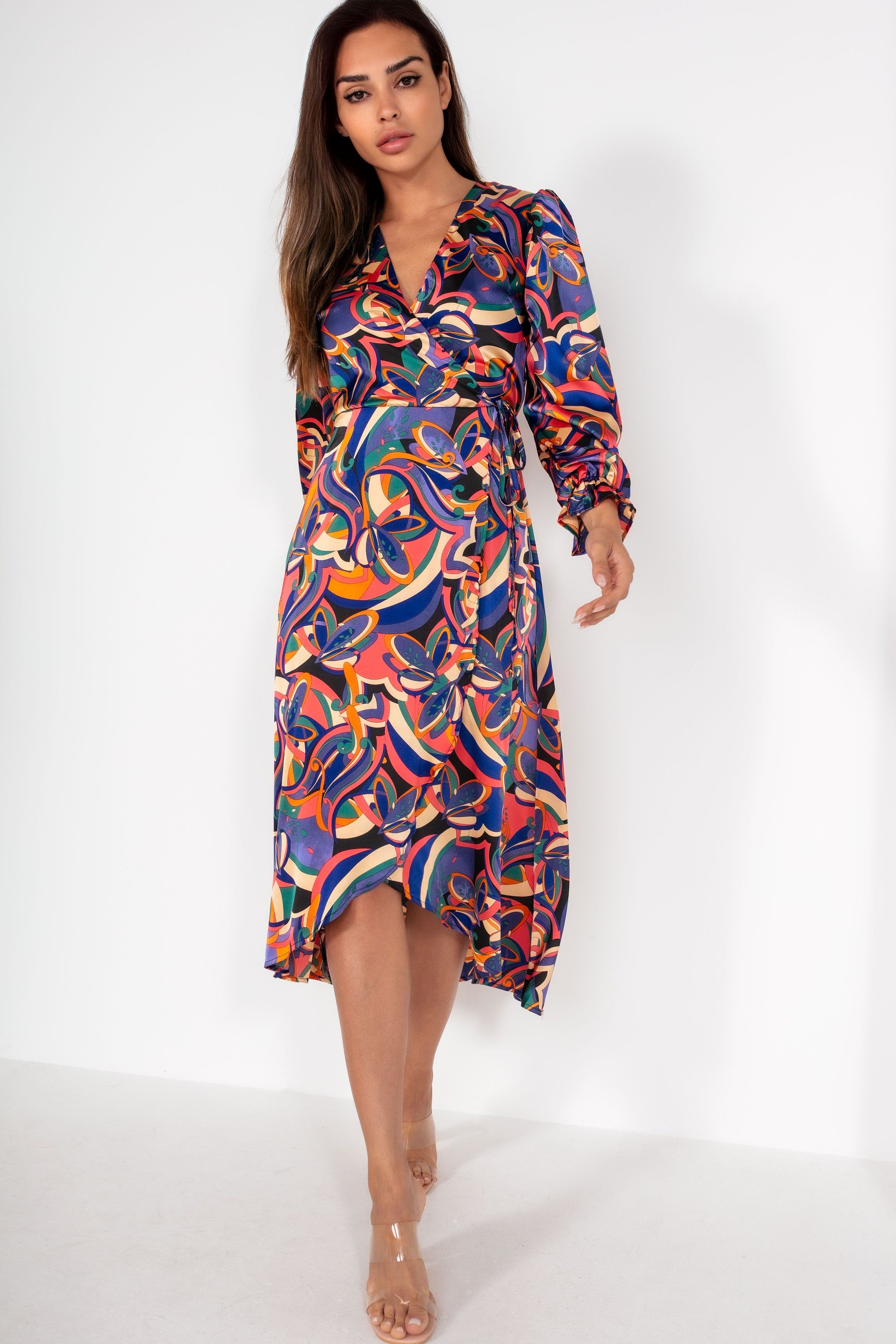 AX Paris Elise Multi Satin Printed Midi Dress sold by Va Va Voom