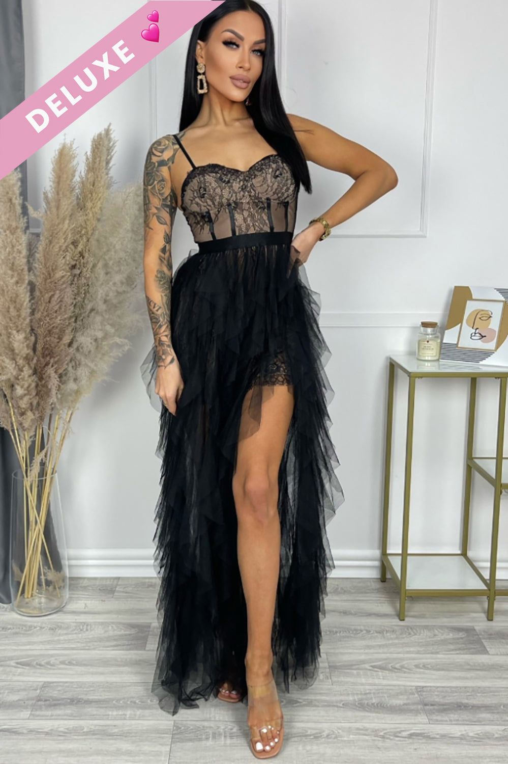 Pearl Black Mesh Ruffle Dress sold by Va Va Voom