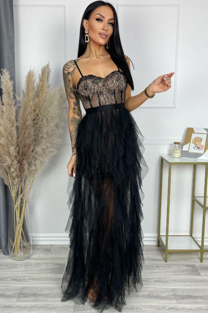 Pearl Black Mesh Ruffle Dress sold by Va Va Voom product image thumbnail 3