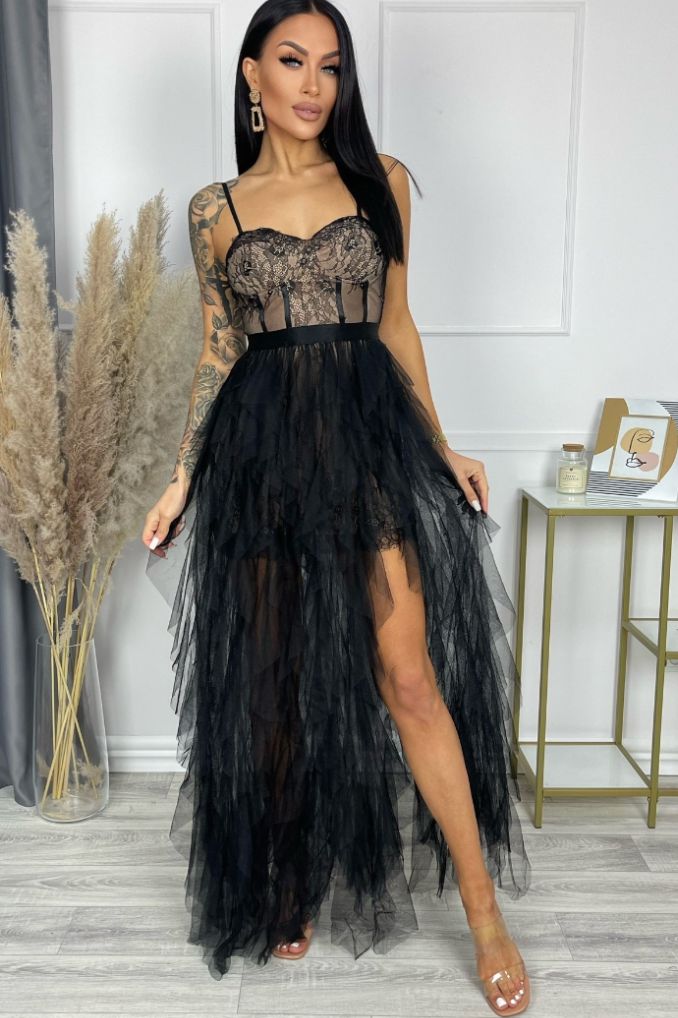 Pearl Black Mesh Ruffle Dress sold by Va Va Voom product image thumbnail 4