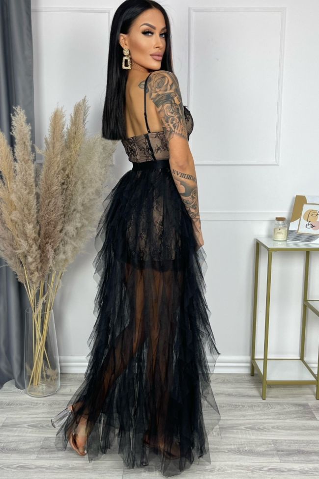 Pearl Black Mesh Ruffle Dress sold by Va Va Voom product image thumbnail 2