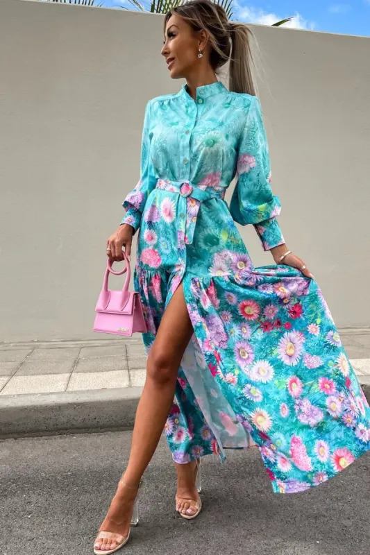 Karina Turquoise Floral Maxi Dress sold by Va Va Voom