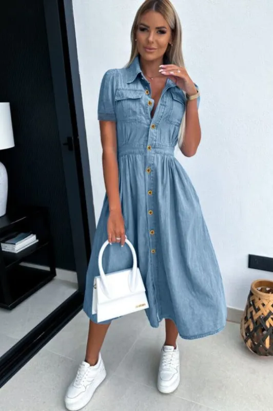 Luciana Blue Denim Shirt Dress sold by Va Va Voom